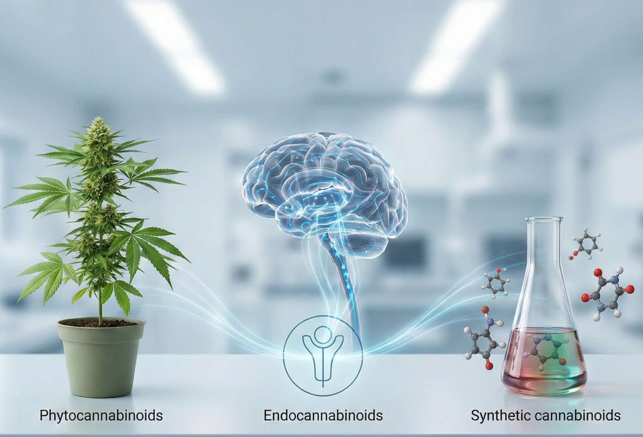 Ilustración comparativa de los tres tipos de cannabinoides según su origen